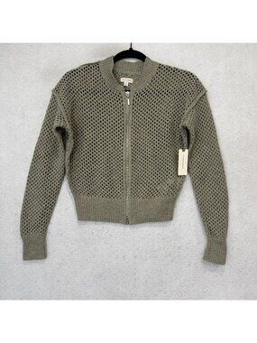 Pilcro Cardigan Sweater Womens XXS Green Full Zip Open Knit Anthropologie